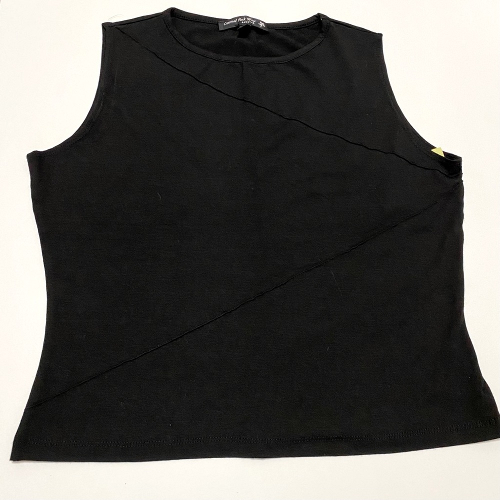 Central Park West Black Tank Top with Asymmetric Lines NWT SZ L